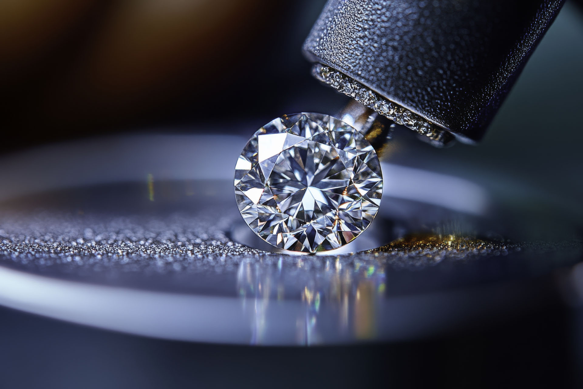Polished Diamond on Wheel Under Dynamic Bright Lighting